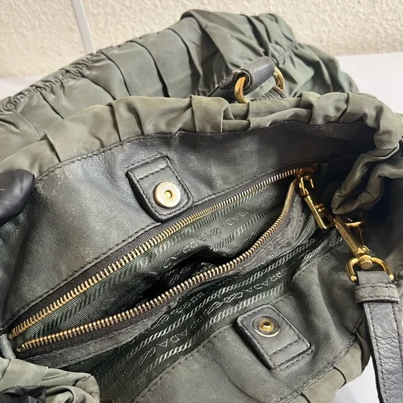 Prada Olive Green Quilted Nylon Tote with Gold Hardware - Picture 4 of 16